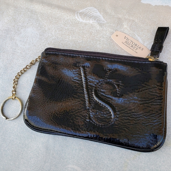 Victoria's Secret Accessories - Victoria's Secret NWT Black Patent Leather "VS" Logo Pouch Keychain Clutch Bag